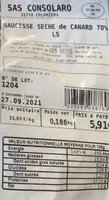 Saucisse seche de canard