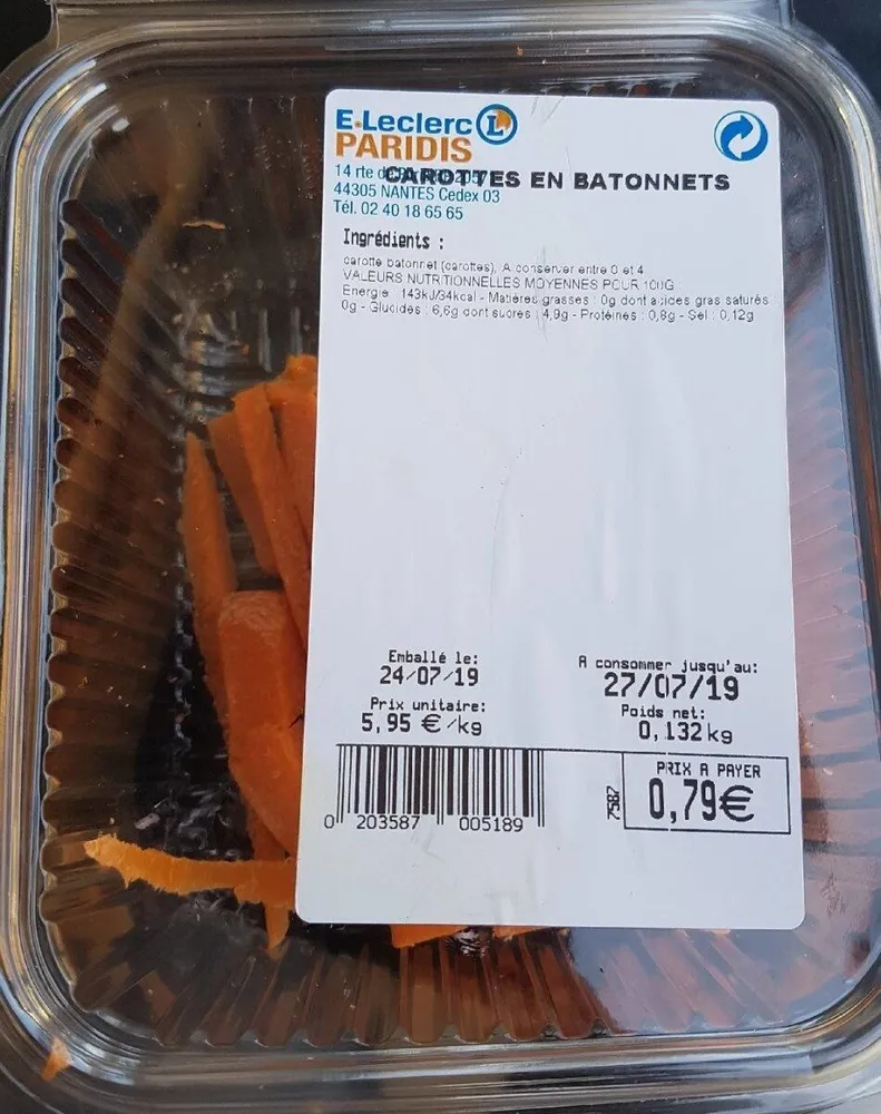 Carottes  en bâtonnet