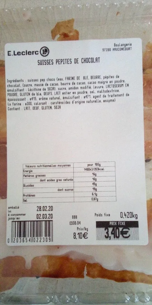 Suisses pépites de chocolat