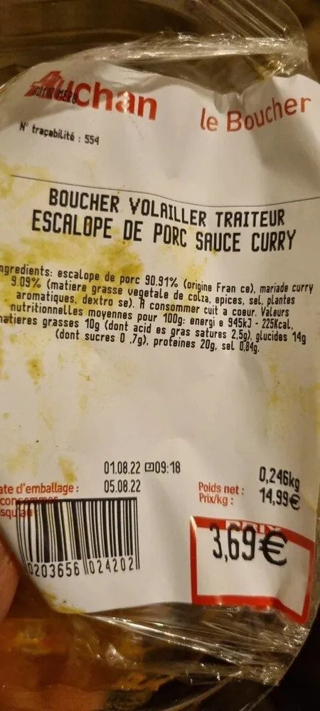 Escalope de porc sauce curry