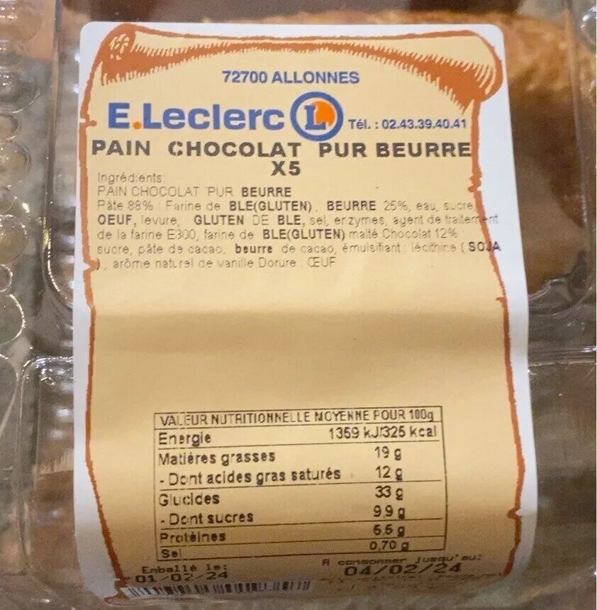 Pain chocolat pur beurre