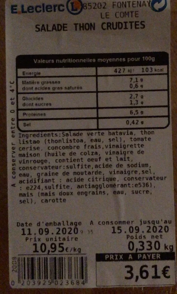 Salade thon ceudité