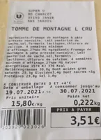 Tome de montagne au lait cru