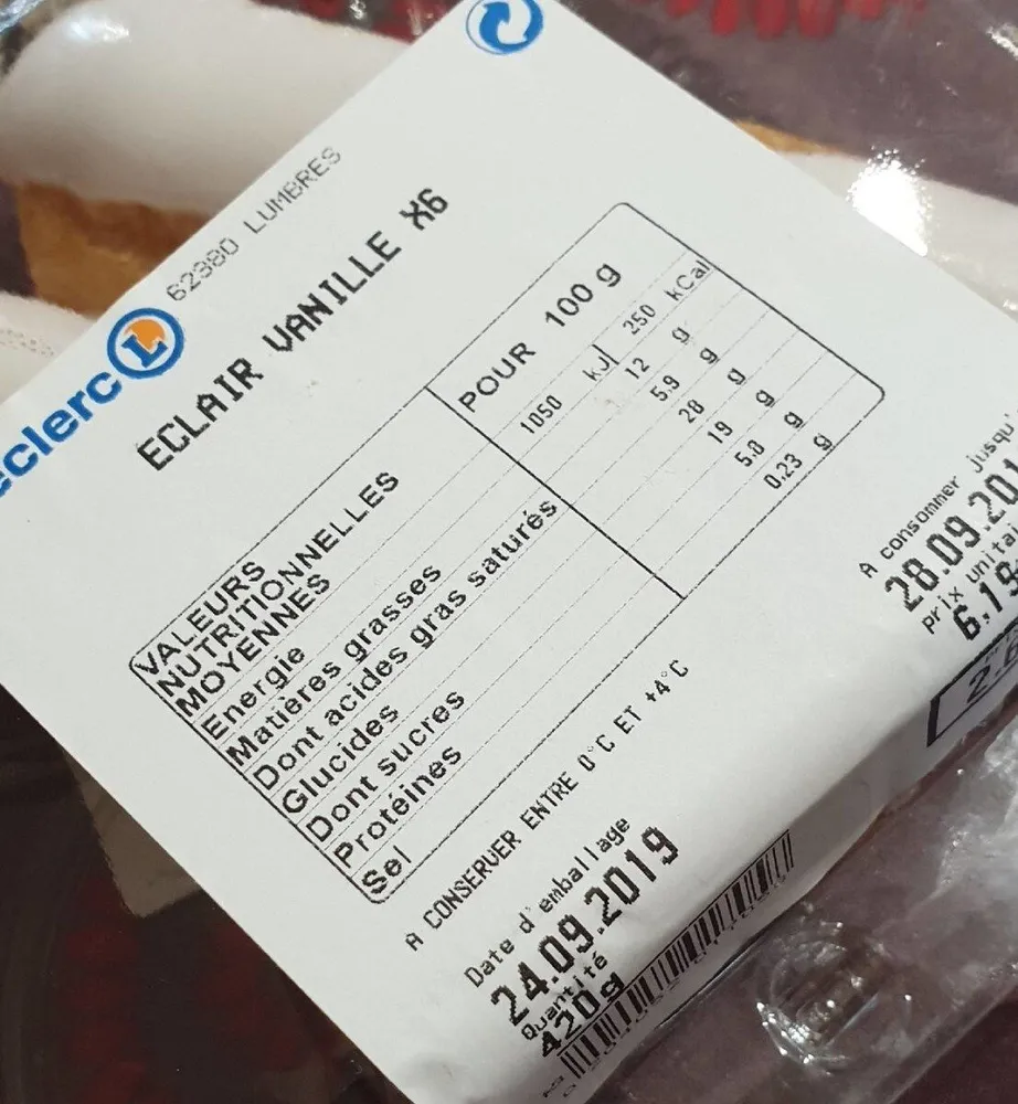Éclair vanille leclerc