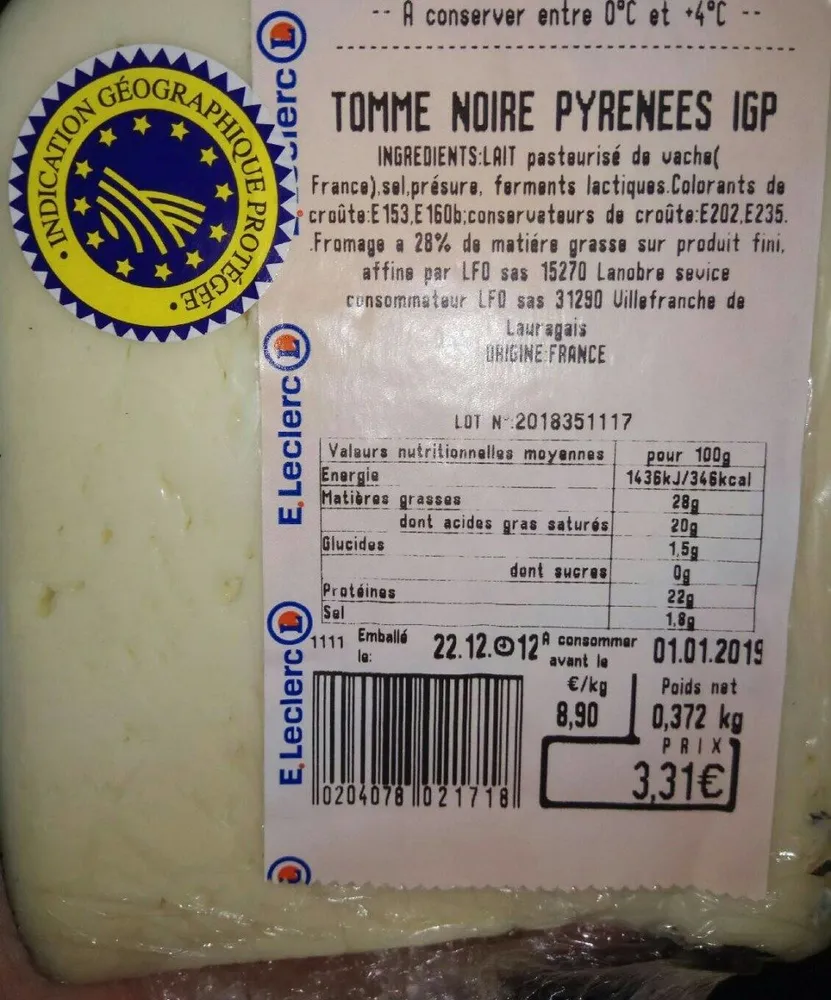 Tomme noire Pyrénées IGP