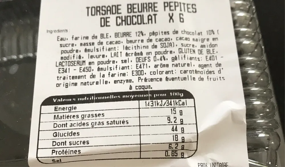 torsade beurre pepites de chocolat