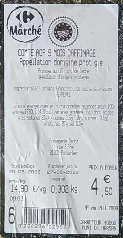 Comté AOP 9 mois d'affinage