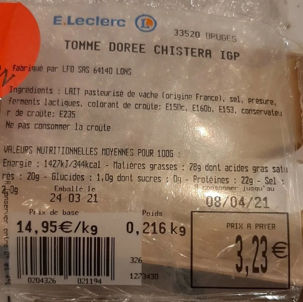 Tomme dorée chistera igp