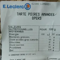 Tarte Poires Amandes E.Leclerc