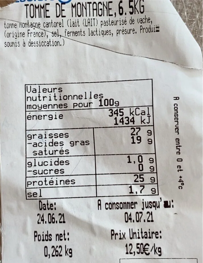 Tomme de montagne 6,5 kg