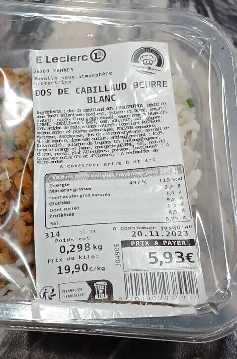 Dos de cabillaud beurre blanc