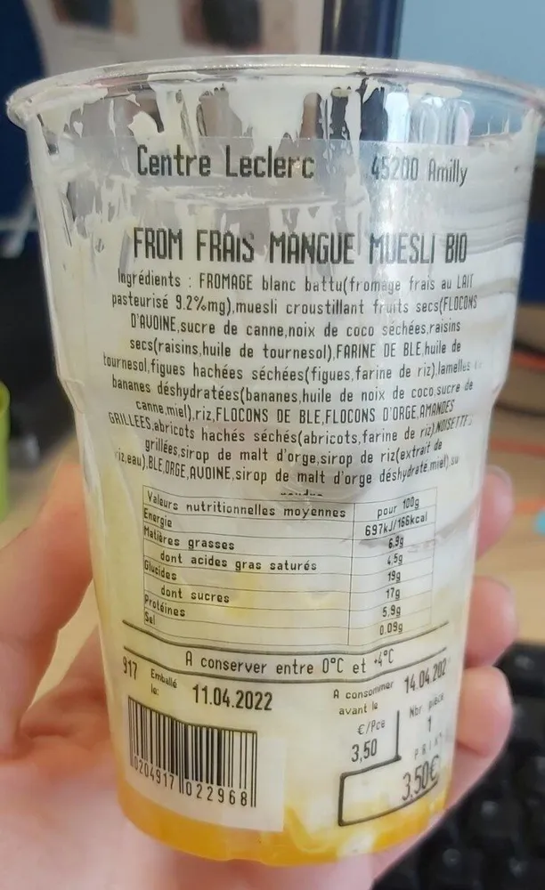 Fromage frais muesli Mangue