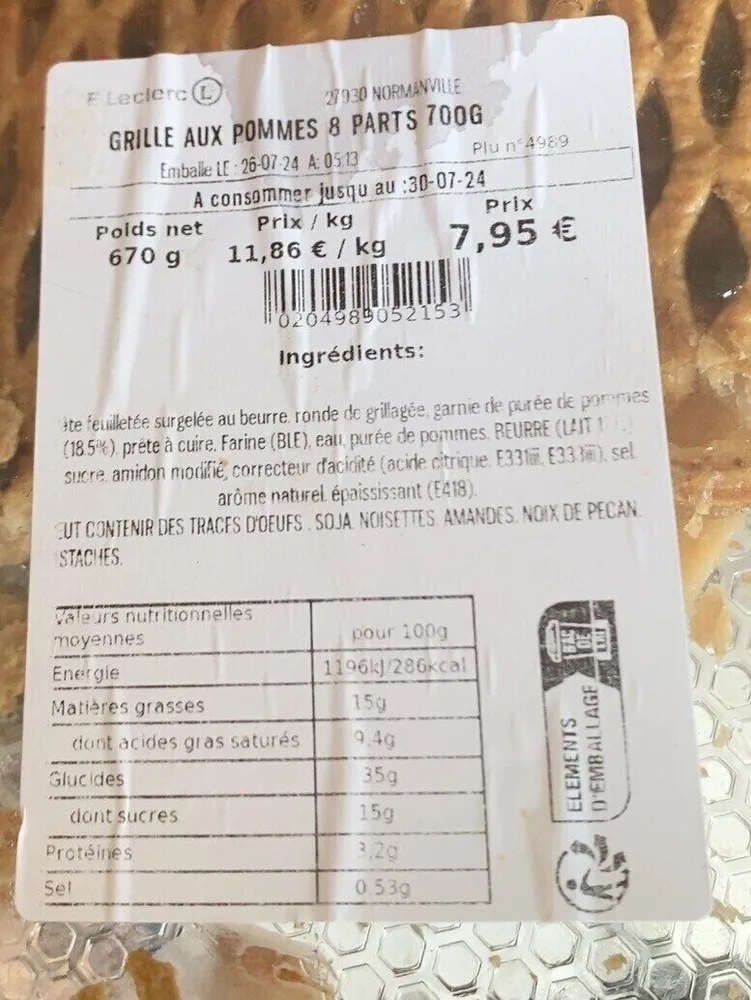 Grille au pommes 8 part 700g