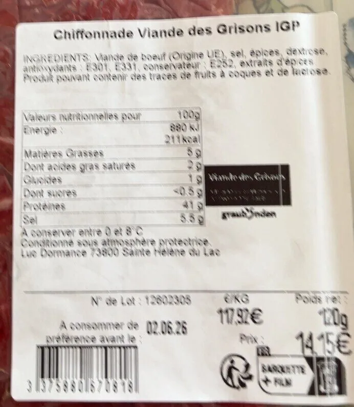 Chiffonade viande des grisons