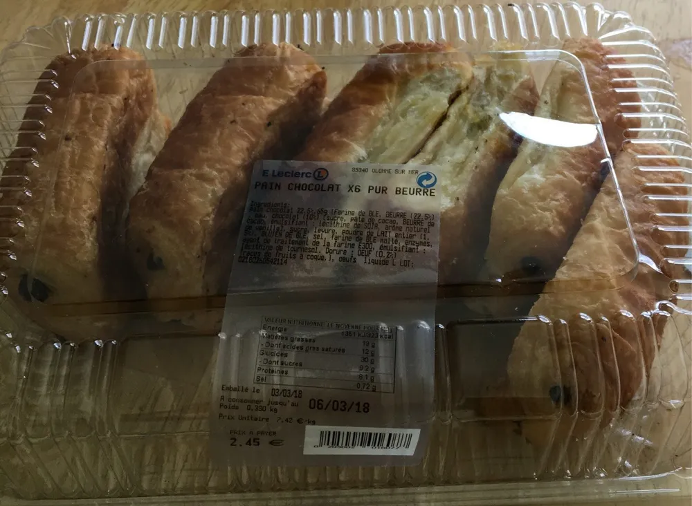 Pain chocolat x6 pur beurre