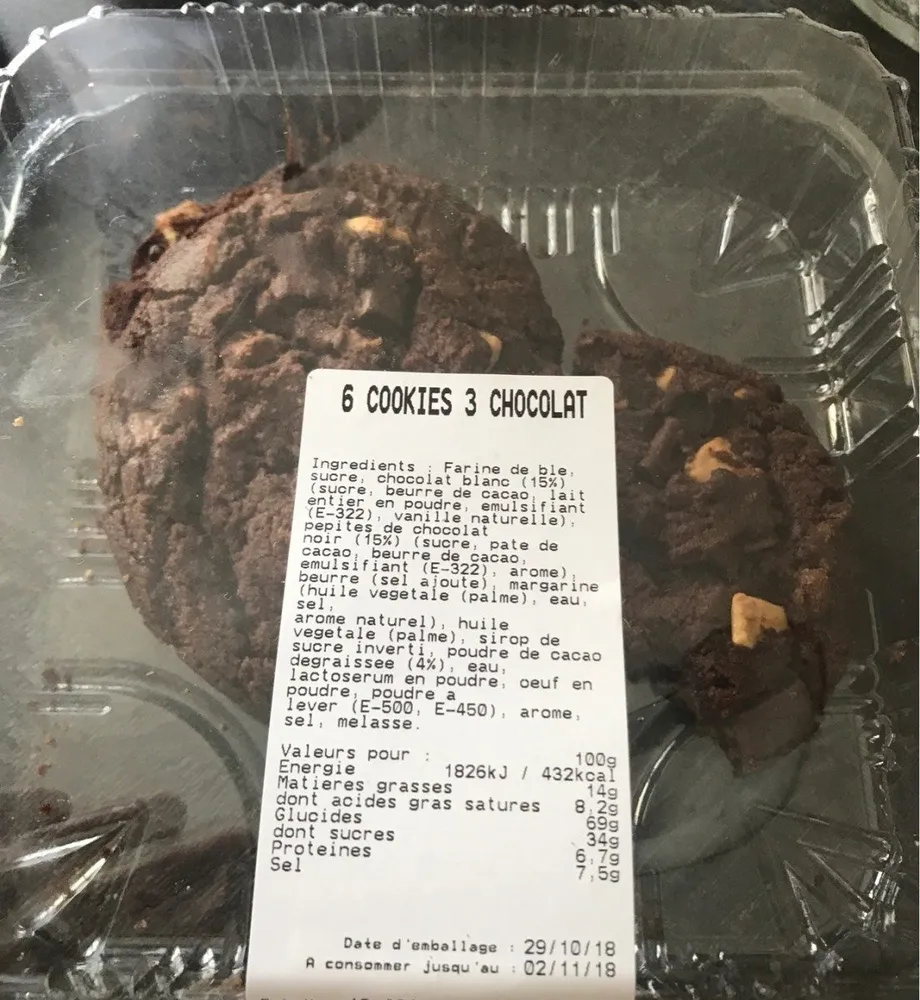 6 cookies 3 chocolat