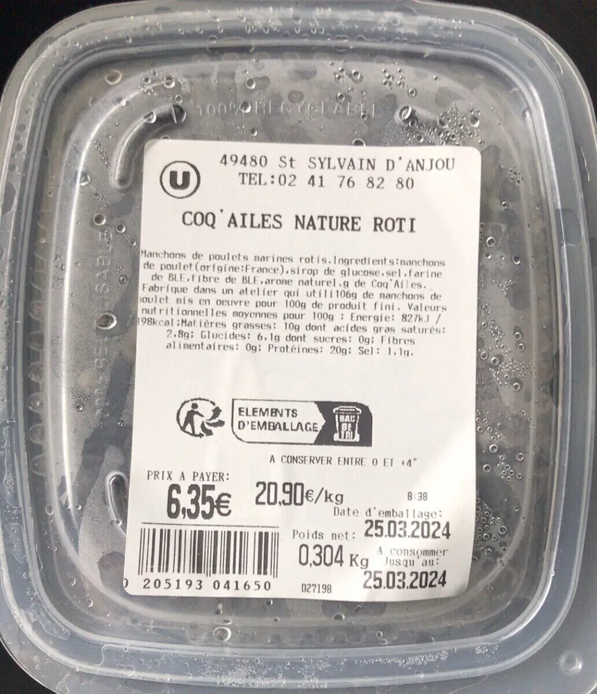Coq’ailes nature roti