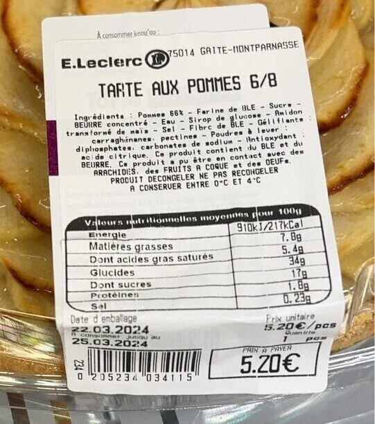 Leclerc tarte aux pomles