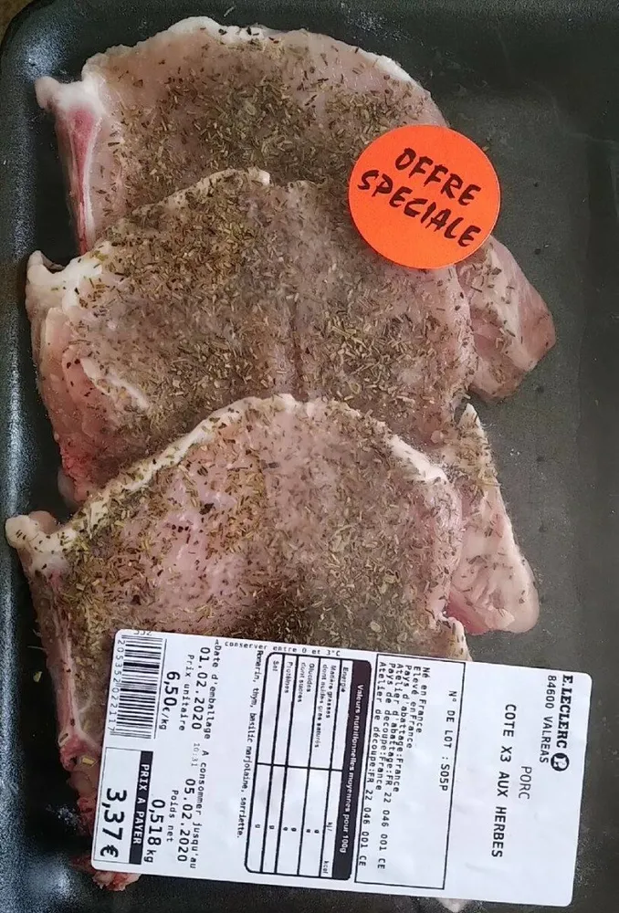Côtes de porc aux herbes