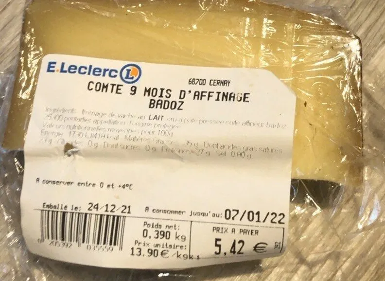 comte 9 mois d’affinage badoz