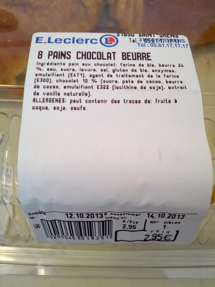 Pains chocolat beurre (x 8) - Leclerc