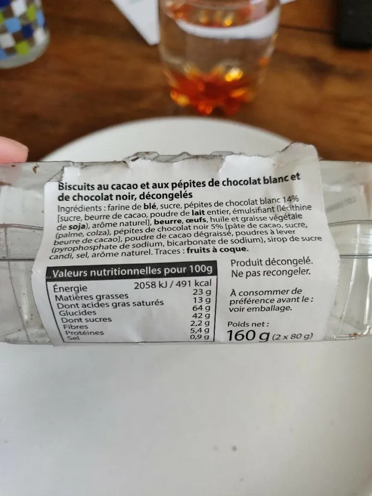 Biscuits au cacao et aux pépites de chocolat, décongelés