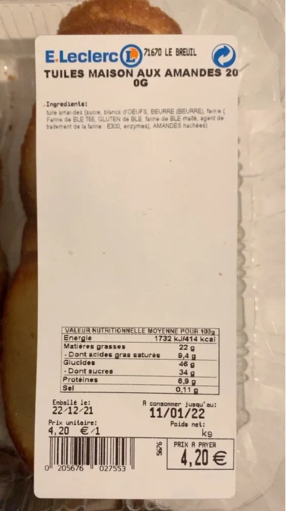 tuiles maison aux amandes