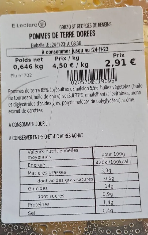 Pommes de terre dorees