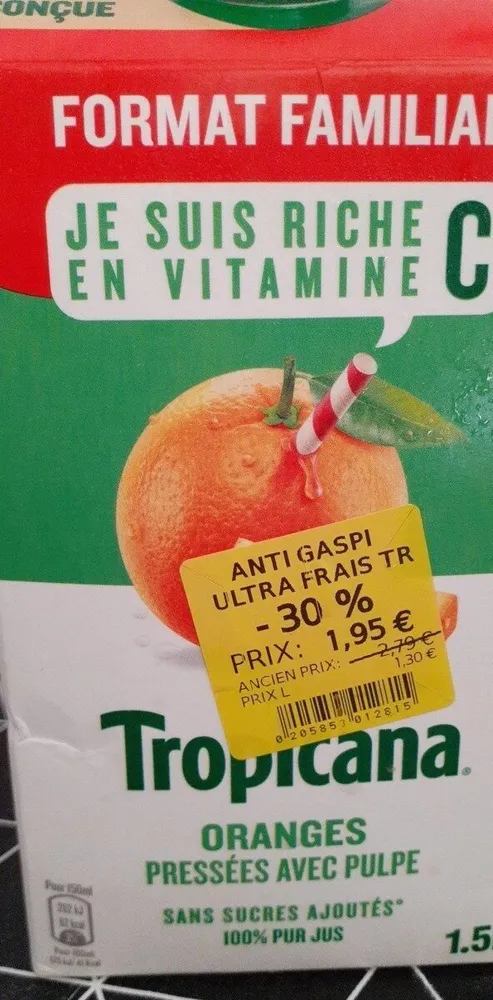 TROPICANA ORANGES PRESSEES AVEC PULPES FRAIS