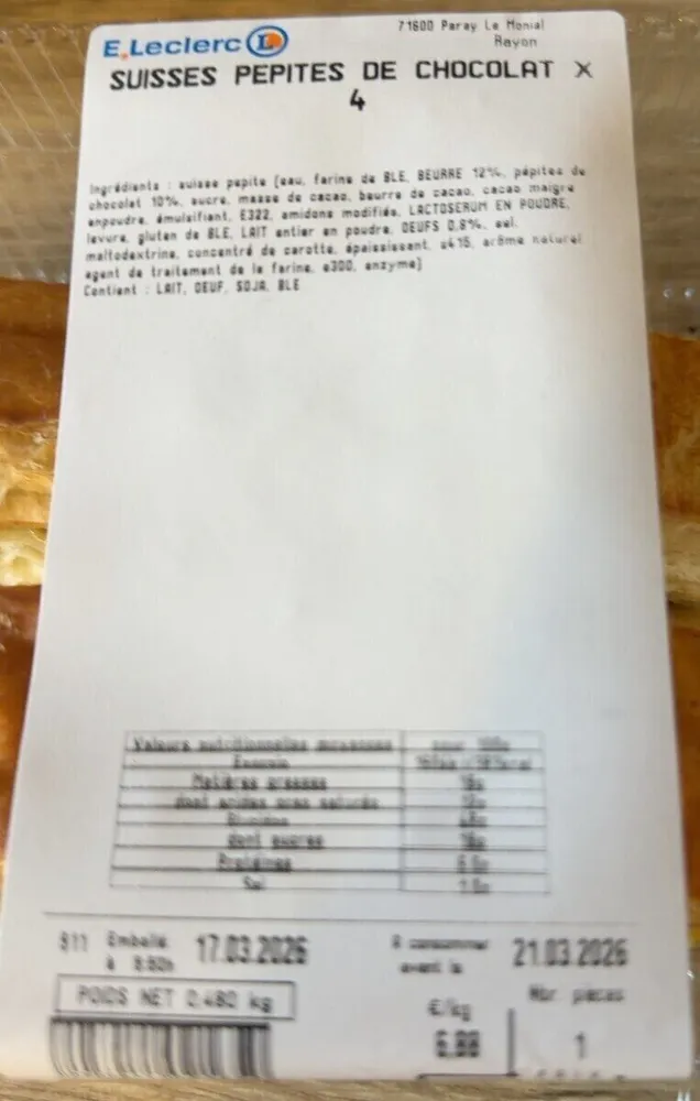 Suisses pepites de chocolat