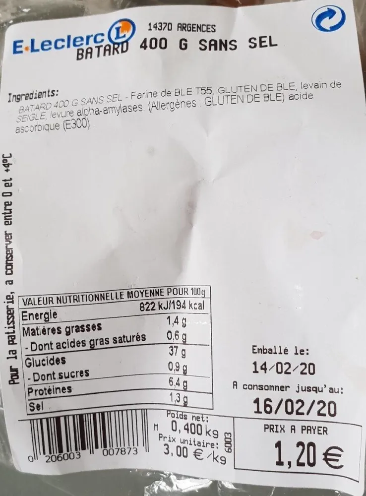 Bâtard 400g sans sel