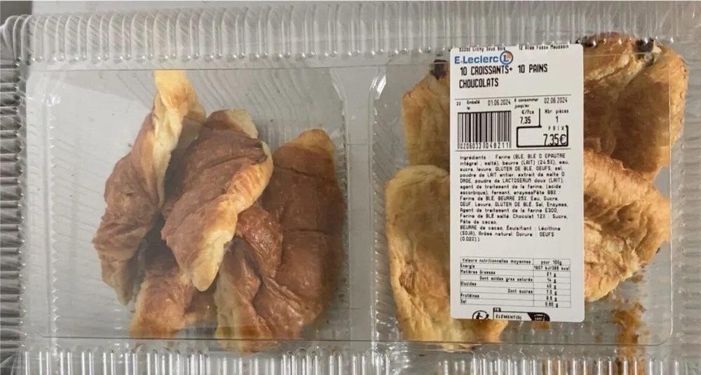 Pain au chocolat et croissant