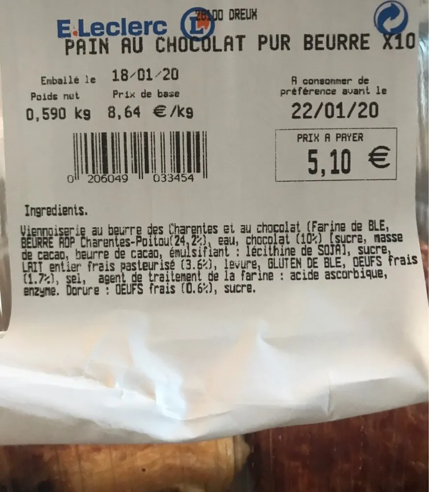 Pain au chocolat pur beurre