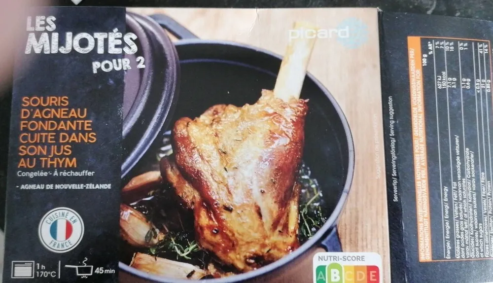 Souris d'agneau fondante cuite dans son jus au thym