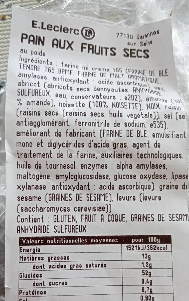 Pain aux fruits secs