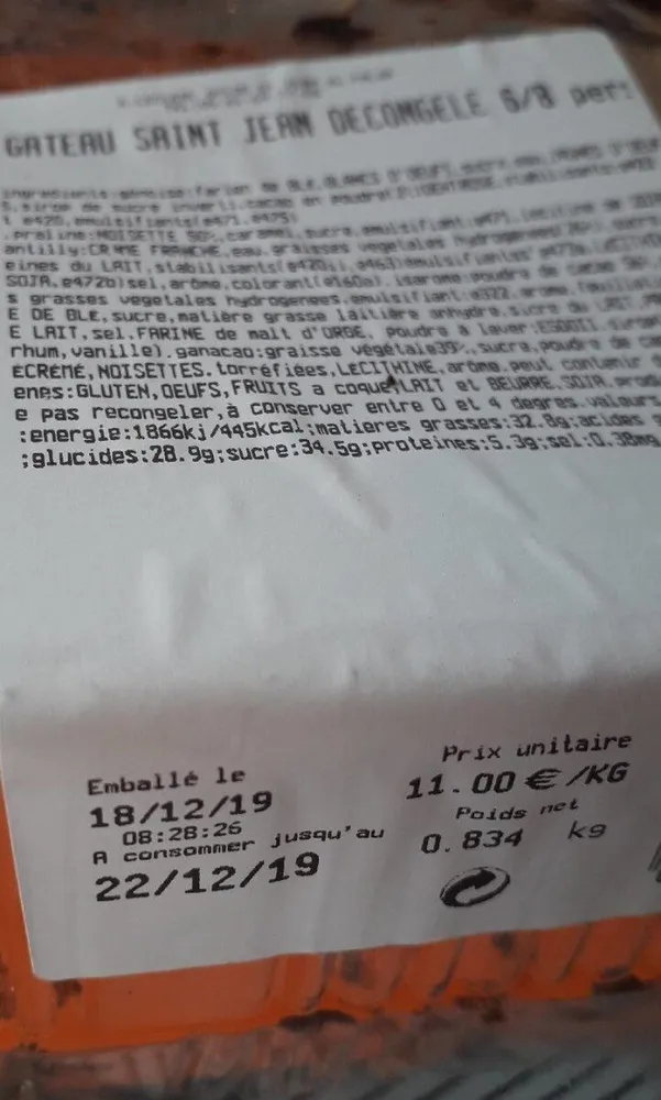 Gâteau saint Jean décongelé 6/8 pers