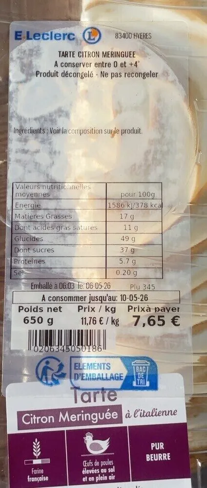 Tarte citron meringuée