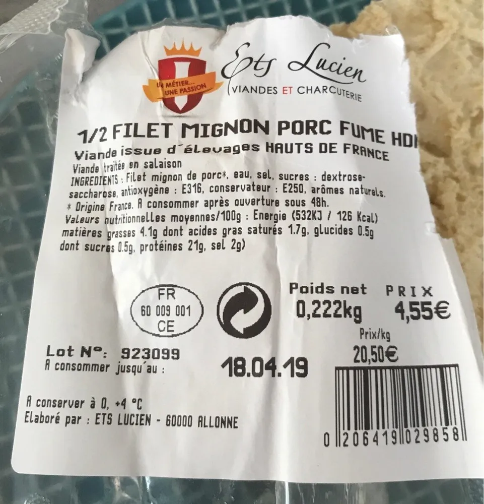1/2 filet mignon porc fume