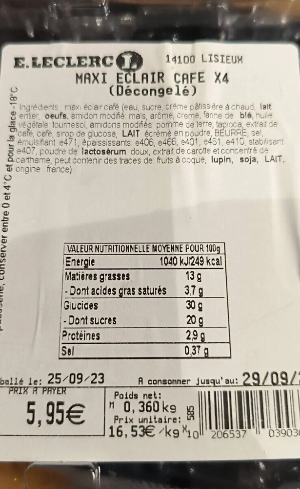 Maxi éclair café x4 (décongelé)