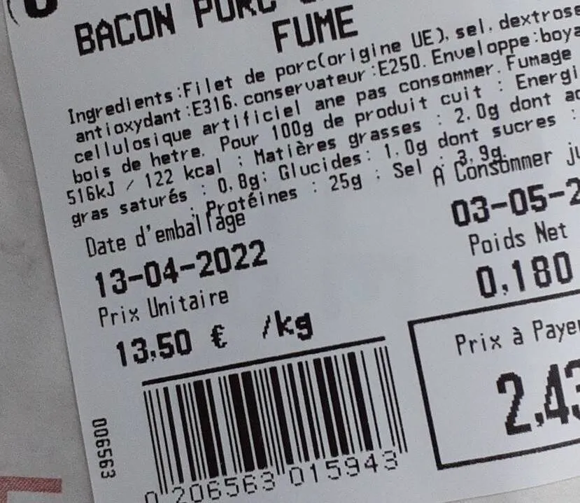 Bacon porc sale sel sec fumé
