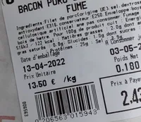 Bacon porc sale sel sec fumé