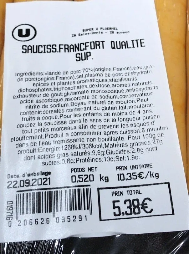 Saucisses francfort qualite sup