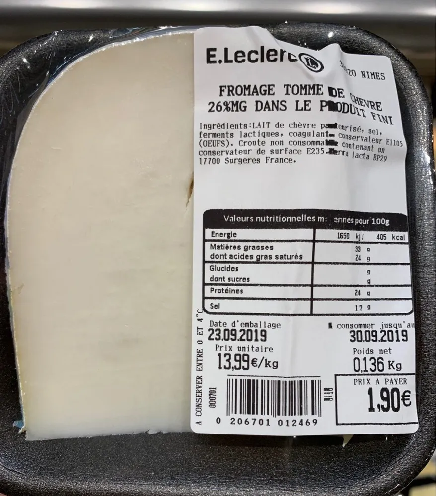 Fromage tome de chèvre