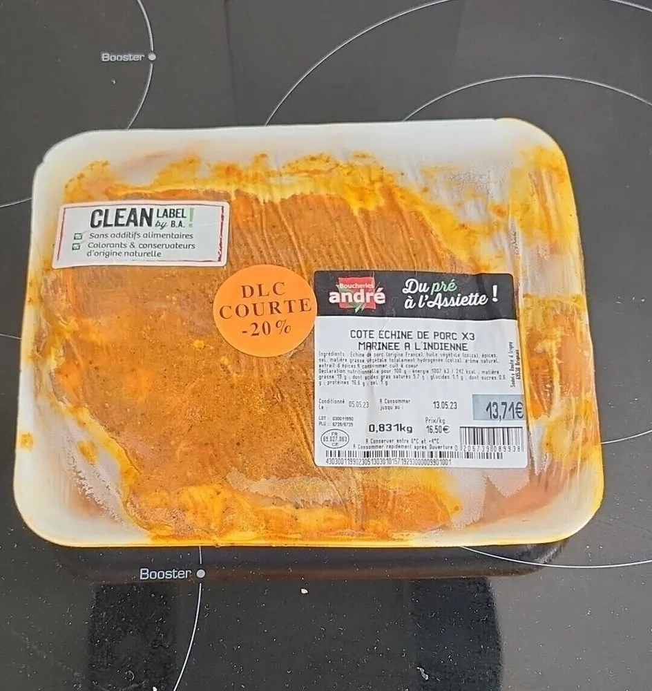 Cote échine de porc X3 marinée à l'indienne