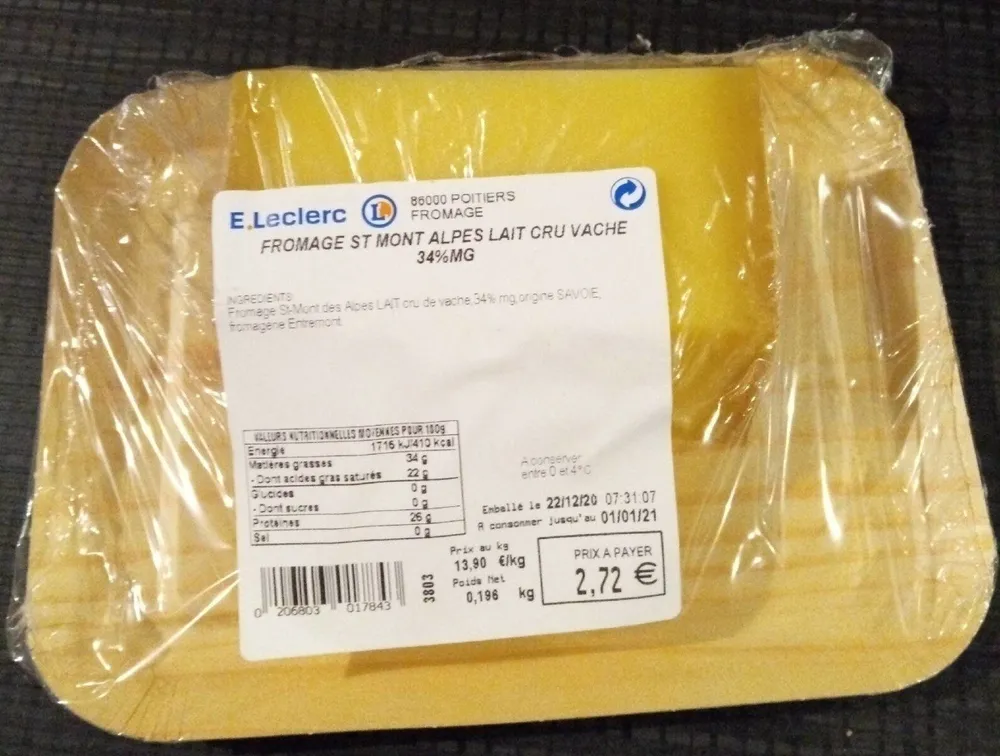 Fromage st mont Alpes lait cru vache