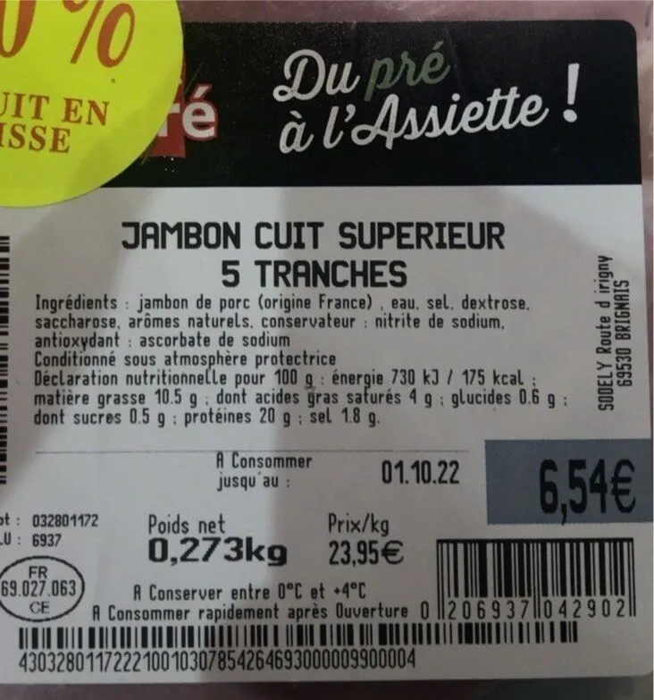 Jambon cuit supérieur