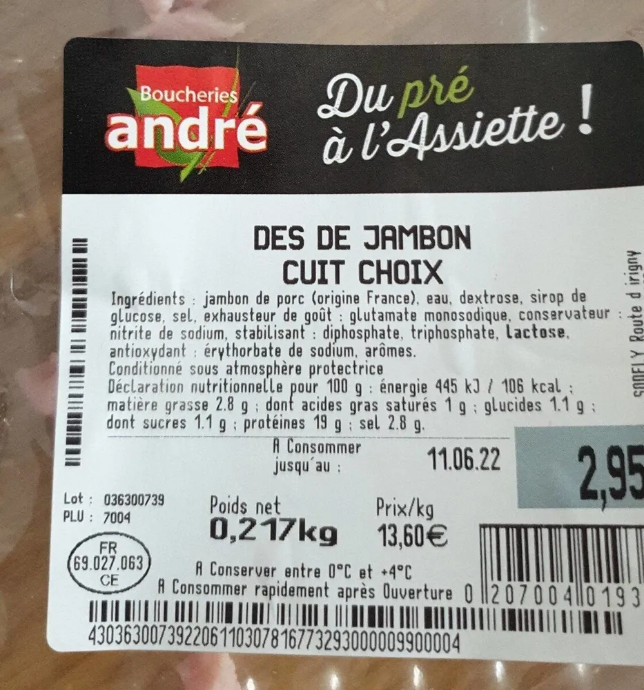 Dès de jambon cuit