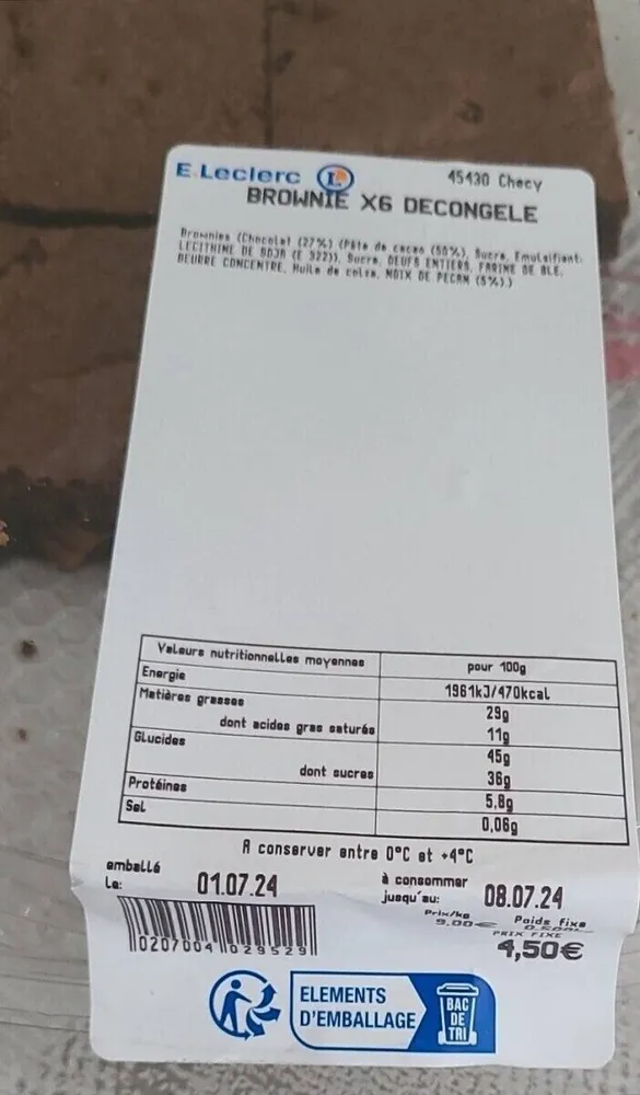 Brownie decongelé