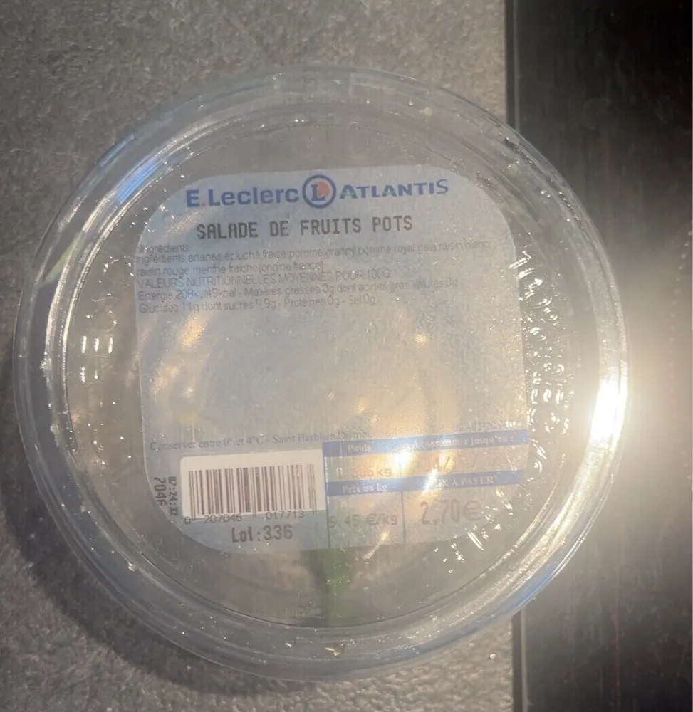 Salade de fruits pot leclerc Atlantis