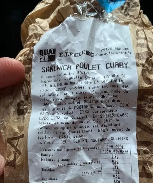 Sandwich poulet curry